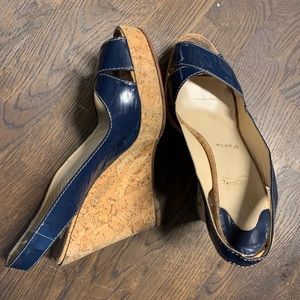 Christian Louboutin navy blue wedge platform heels